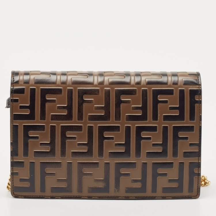 Pre Owned Fendi Brown/Black FF Leather F is Fendi Wallet On Chain