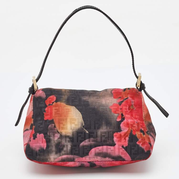 Pre Owned Fendi Multicolor Floral Print Zucchino Fabric and Leather Mini Mama Baguette Bag