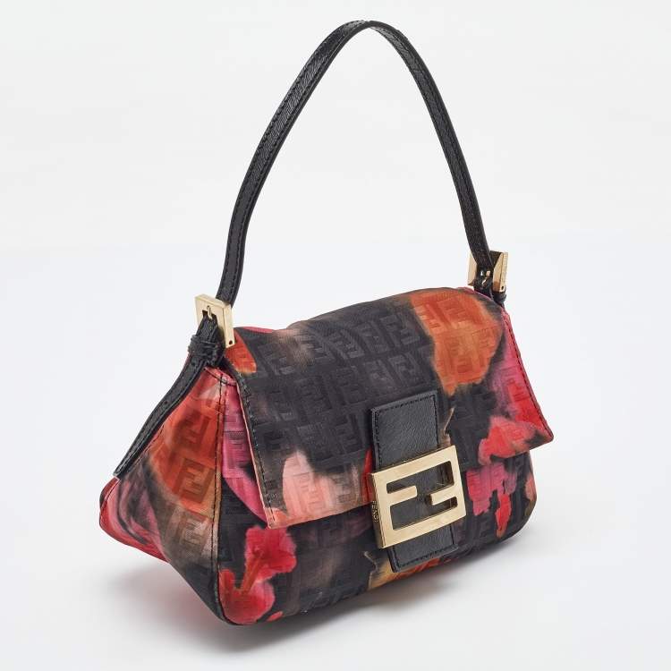 Pre Owned Fendi Multicolor Floral Print Zucchino Fabric and Leather Mini Mama Baguette Bag