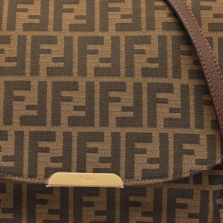 Pre Owned Fendi Tobacco Zucca Canvas Flap Crossbody Bag