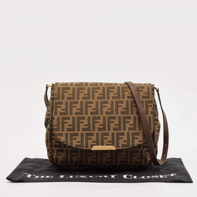 Pre Owned Fendi Tobacco Zucca Canvas Flap Crossbody Bag