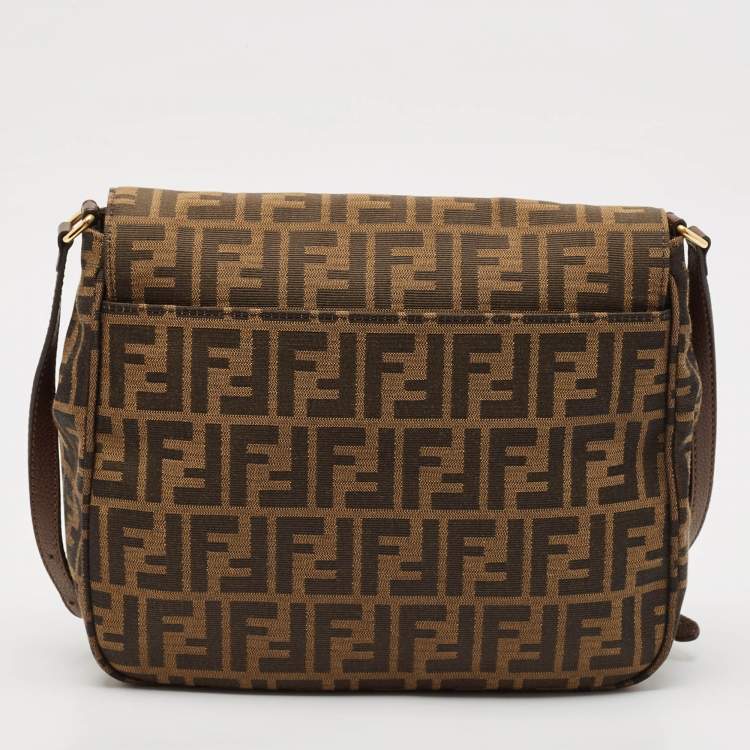 Pre Owned Fendi Tobacco Zucca Canvas Flap Crossbody Bag
