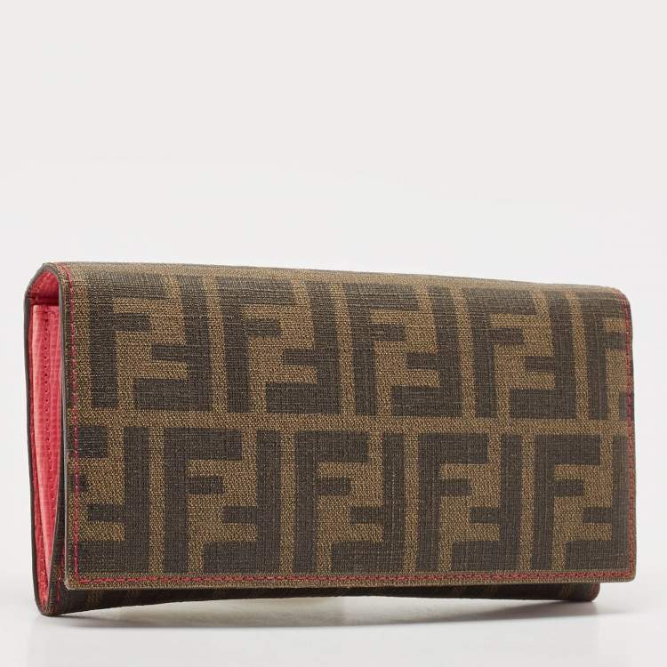 Pre Owned Fendi Tobacco Zucca Coated Canvas Continental Wallet