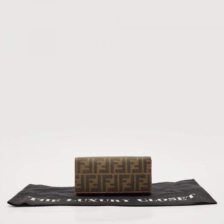 Pre Owned Fendi Tobacco Zucca Coated Canvas Continental Wallet