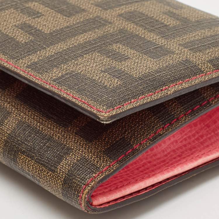 Pre Owned Fendi Tobacco Zucca Coated Canvas Continental Wallet