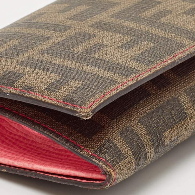 Pre Owned Fendi Tobacco Zucca Coated Canvas Continental Wallet