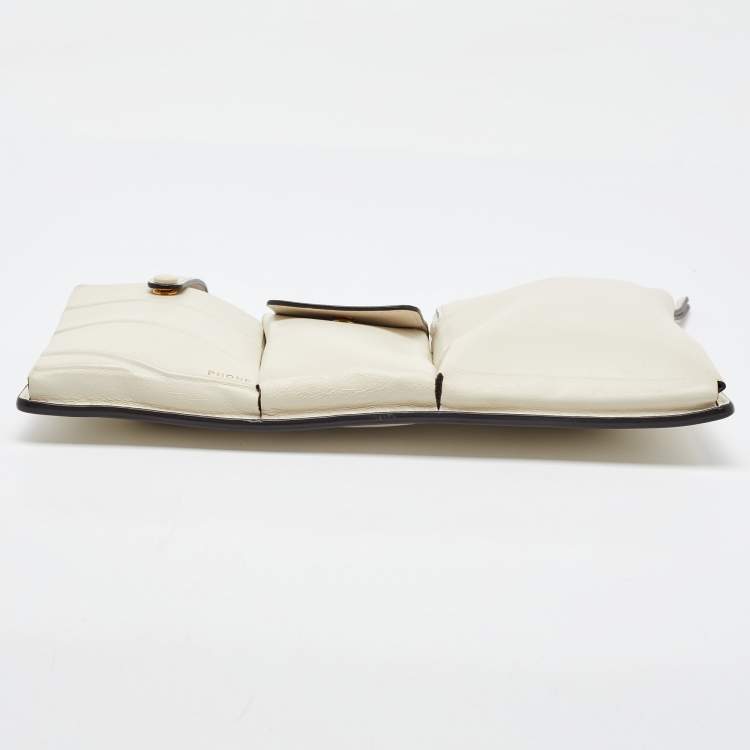 Pre Owned Fendi White Leather Business 3 Pocket Mini Crossbody Bag