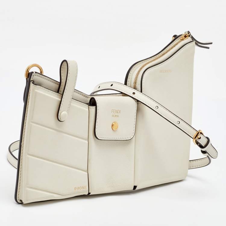 Pre Owned Fendi White Leather Business 3 Pocket Mini Crossbody Bag