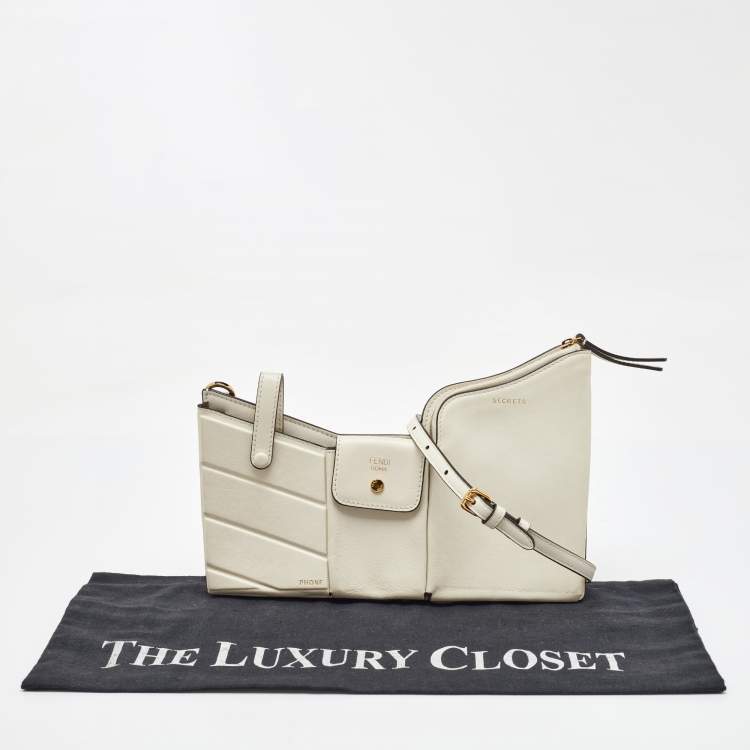 Pre Owned Fendi White Leather Business 3 Pocket Mini Crossbody Bag
