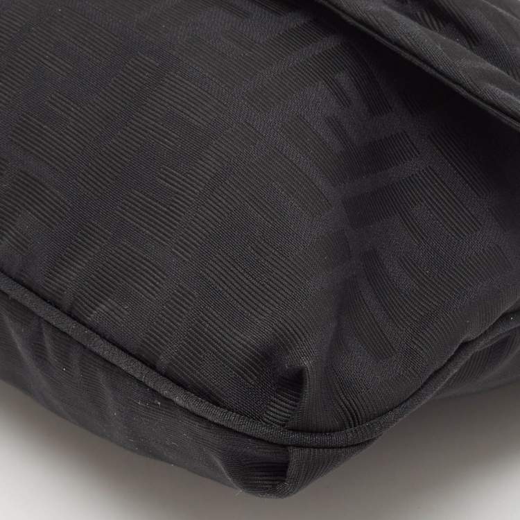 Pre Owned Fendi Black Zucca Canvas and Patent Leather Large Mia Flap Bag