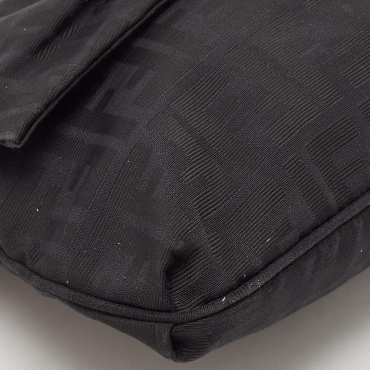 Pre Owned Fendi Black Zucca Canvas and Patent Leather Large Mia Flap Bag