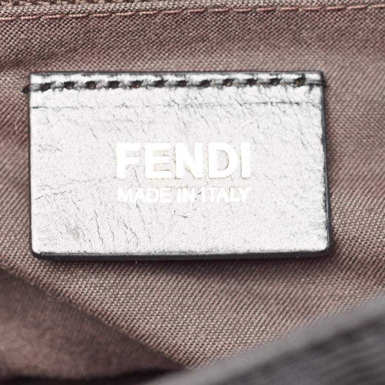 Pre Owned Fendi Black Zucca Canvas and Patent Leather Large Mia Flap Bag
