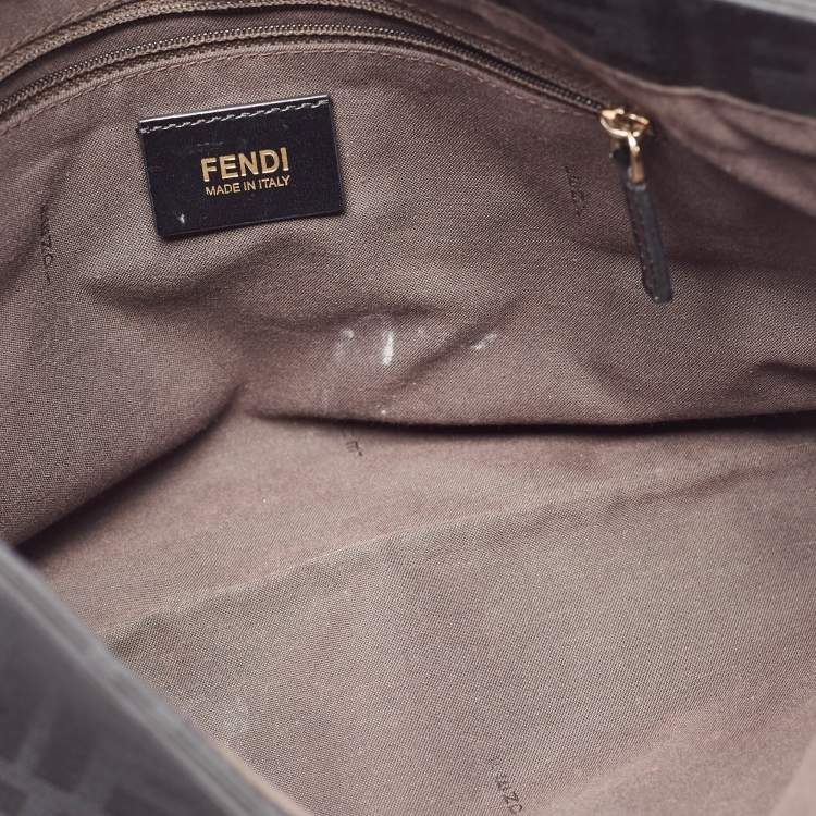 Pre Owned Fendi Black Zucca Canvas and Patent Leather Large Mia Flap Bag