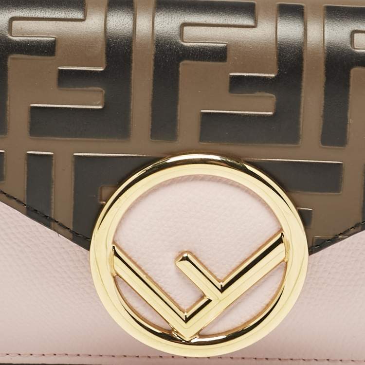 Pre Owned Fendi Light Pink/Tobacco Zucca Leather Kan I F Convertible Belt Bag