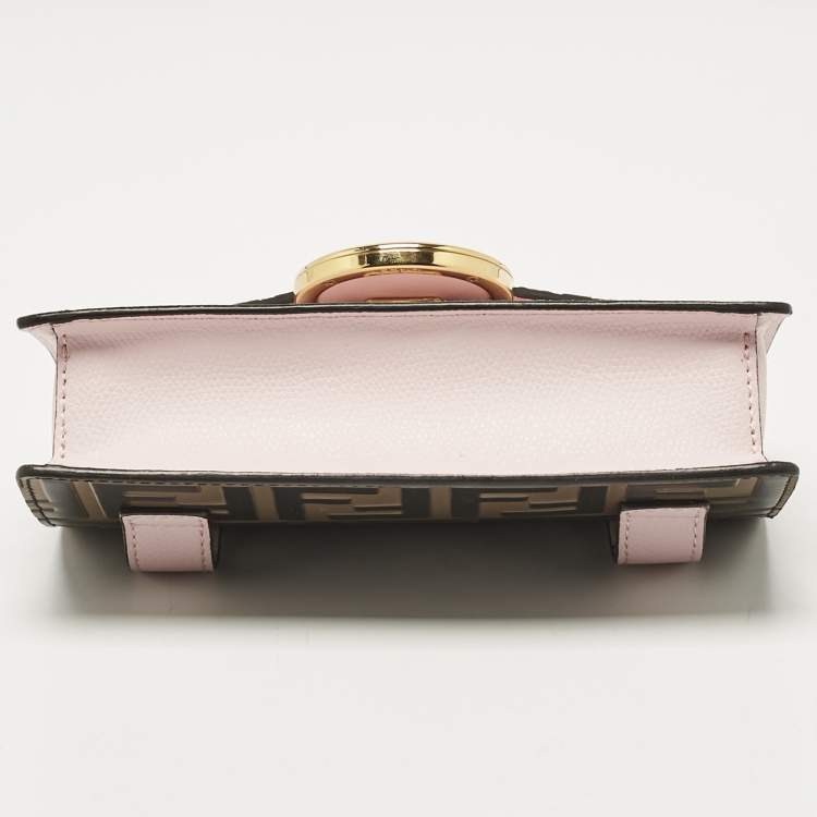 Pre Owned Fendi Light Pink/Tobacco Zucca Leather Kan I F Convertible Belt Bag