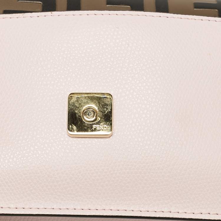 Pre Owned Fendi Light Pink/Tobacco Zucca Leather Kan I F Convertible Belt Bag