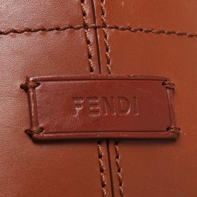 Pre Owned Fendi Pequin Tobacco Canvas and Leather 2Bag Satchel