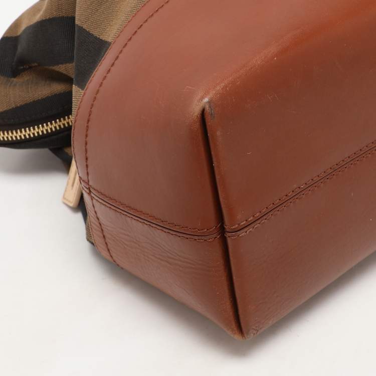 Pre Owned Fendi Pequin Tobacco Canvas and Leather 2Bag Satchel