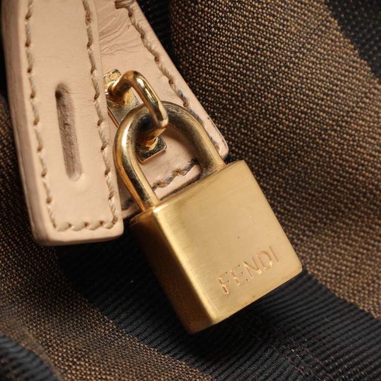 Pre Owned Fendi Pequin Tobacco Canvas and Leather 2Bag Satchel