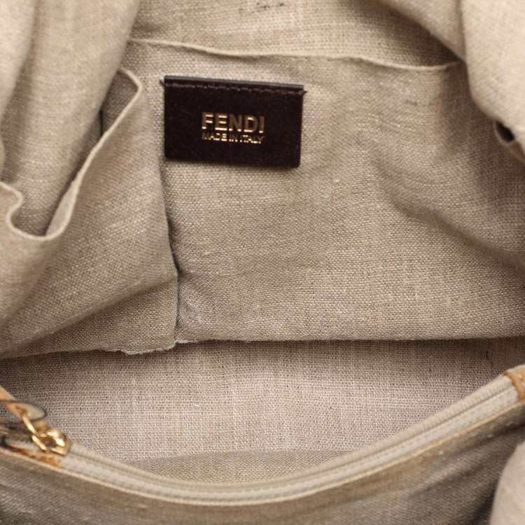 Pre Owned Fendi Pequin Tobacco Canvas and Leather 2Bag Satchel