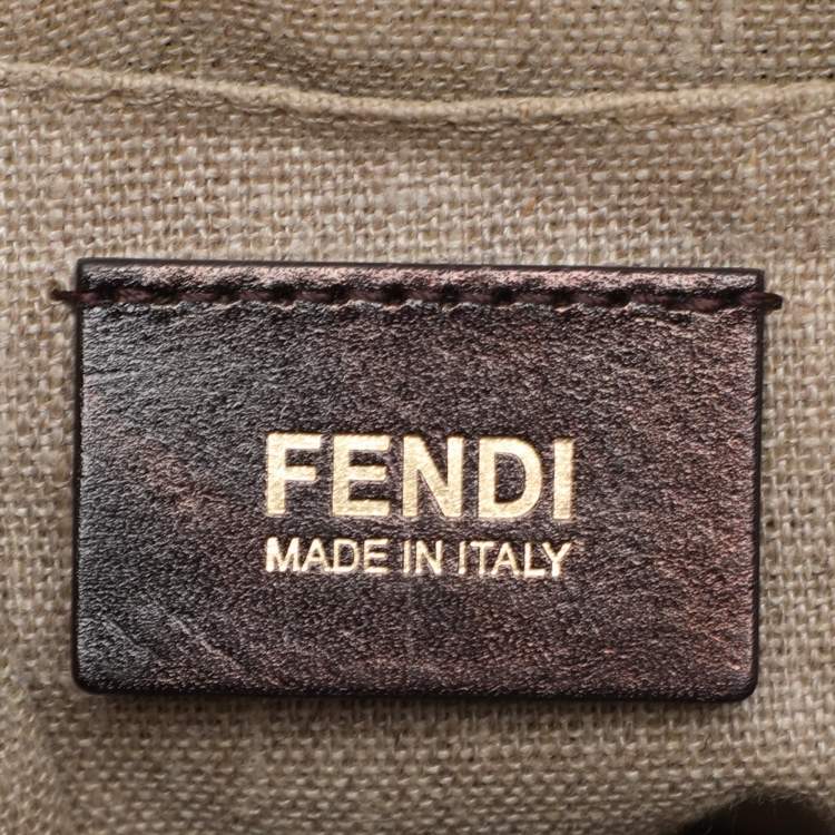 Pre Owned Fendi Pequin Tobacco Canvas and Leather 2Bag Satchel