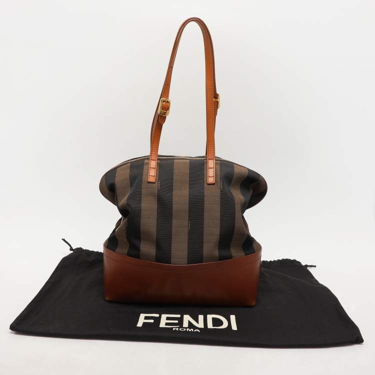 Pre Owned Fendi Pequin Tobacco Canvas and Leather 2Bag Satchel
