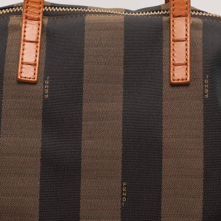 Pre Owned Fendi Pequin Tobacco Canvas and Leather 2Bag Satchel