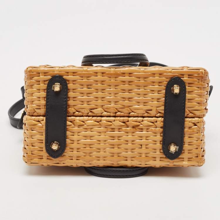 Pre Owned Fendi Black/Brown Zucca Embossed Leather and Wicker Mini Flip Shoulder Bag