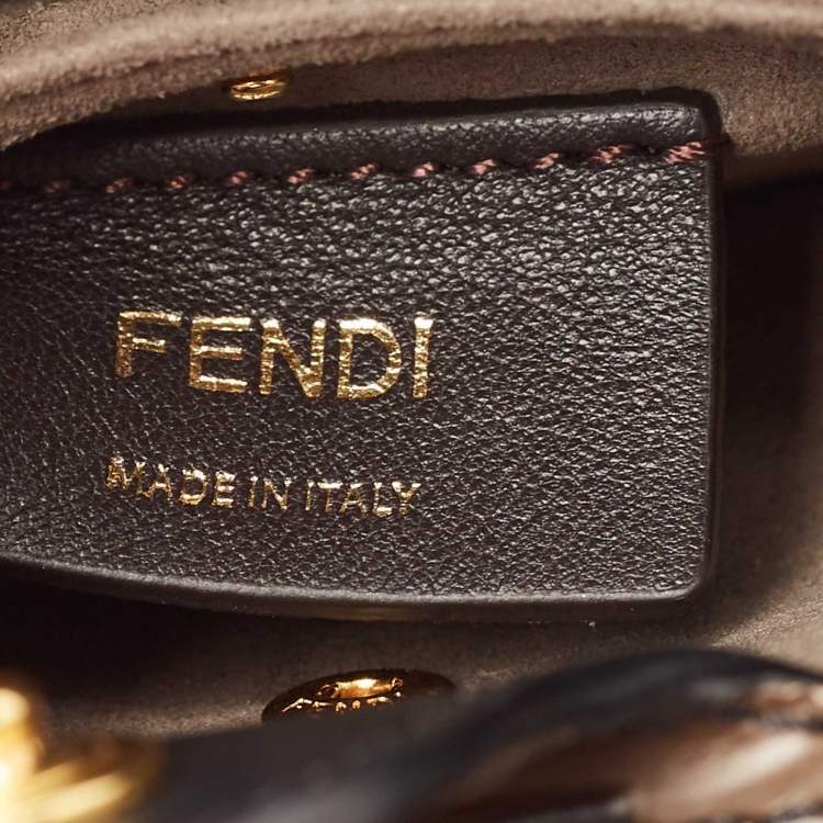 Pre Owned Fendi Black/Brown Zucca Embossed Leather and Wicker Mini Flip Shoulder Bag