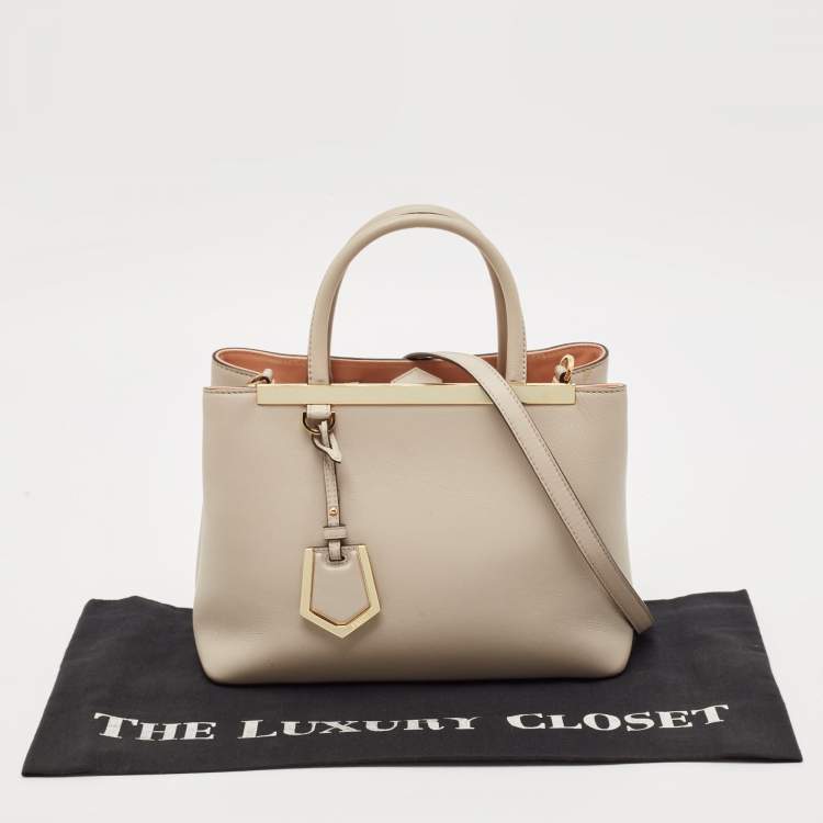 Pre Owned Fendi Light Grey Leather Small 2Jours Tote