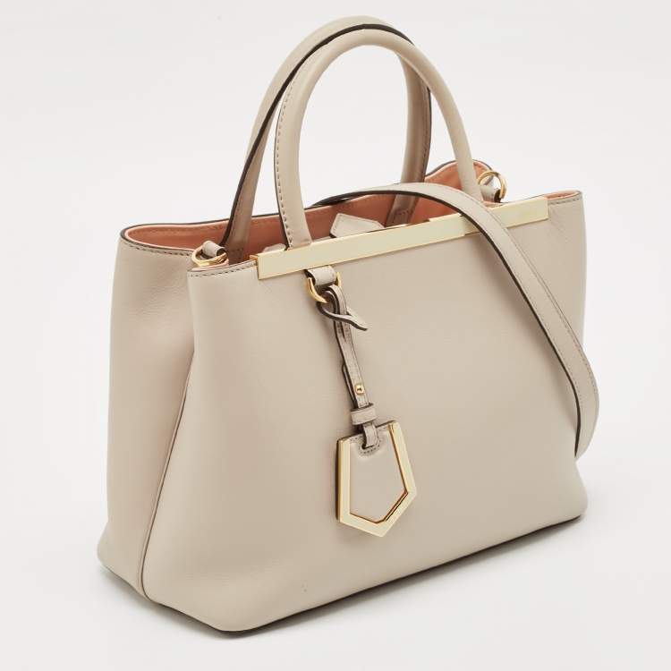 Pre Owned Fendi Light Grey Leather Small 2Jours Tote