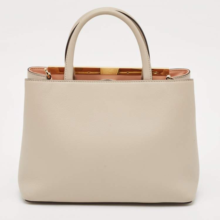 Pre Owned Fendi Light Grey Leather Small 2Jours Tote