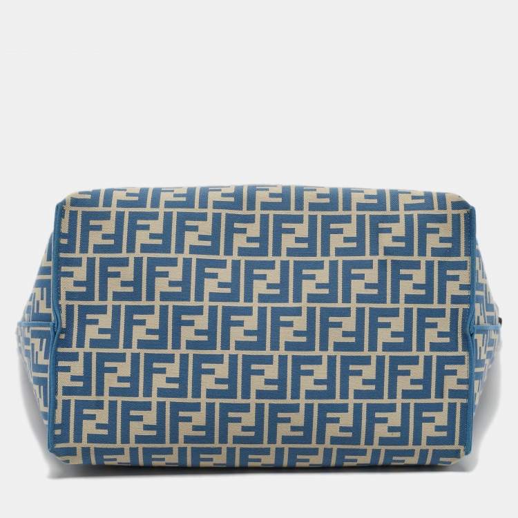 Pre Owned Fendi Blue/Beige FF Pequin Fabric Large Roll Shopper Tote