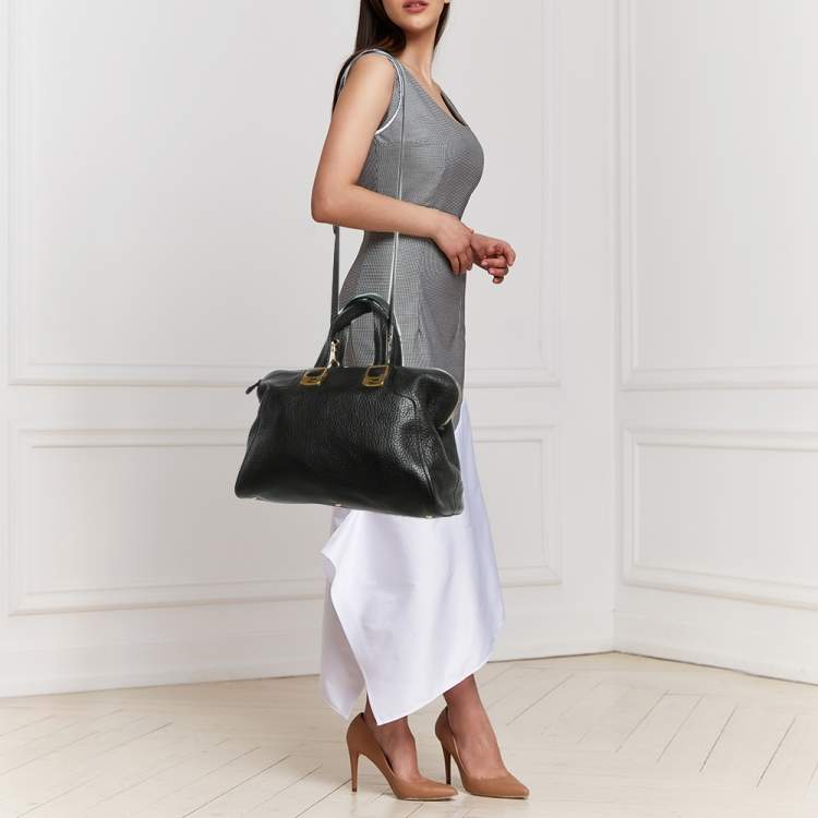 Pre Owned Fendi Black Pebbled Leather Large Chameleon Satchel