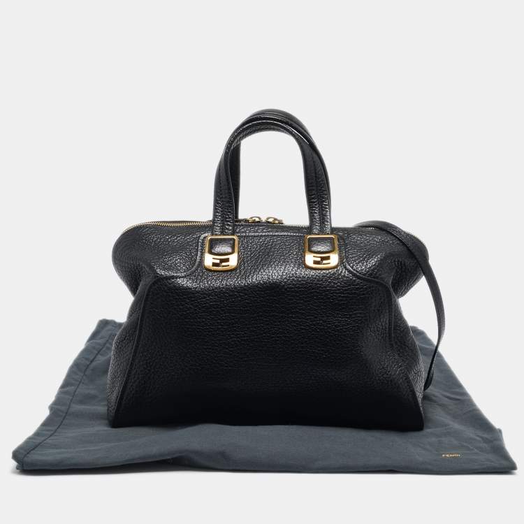 Pre Owned Fendi Black Pebbled Leather Large Chameleon Satchel