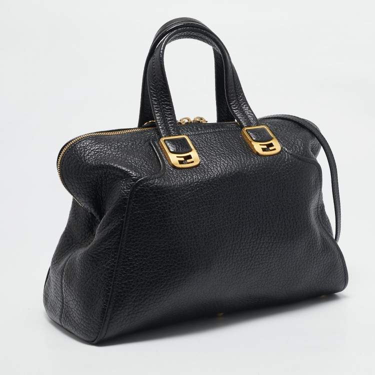 Pre Owned Fendi Black Pebbled Leather Large Chameleon Satchel