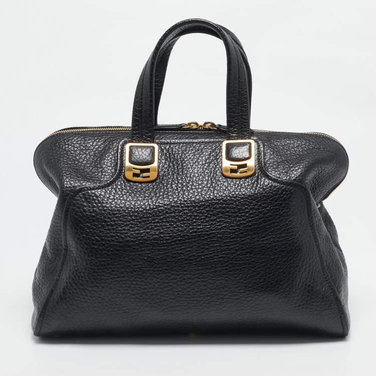 Pre Owned Fendi Black Pebbled Leather Large Chameleon Satchel