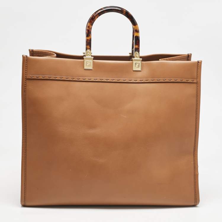 Pre Owned Fendi Brown Leather Large Sunshine Shopper Tote