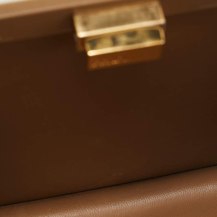 Pre Owned Fendi White/Brown Leather Small Peekaboo ISeeU Top Handle Bag