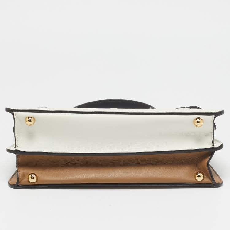 Pre Owned Fendi White/Brown Leather Small Peekaboo ISeeU Top Handle Bag