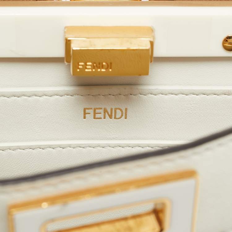 Pre Owned Fendi White/Brown Leather Small Peekaboo ISeeU Top Handle Bag
