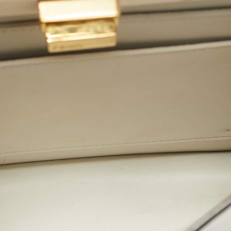 Pre Owned Fendi White/Brown Leather Small Peekaboo ISeeU Top Handle Bag