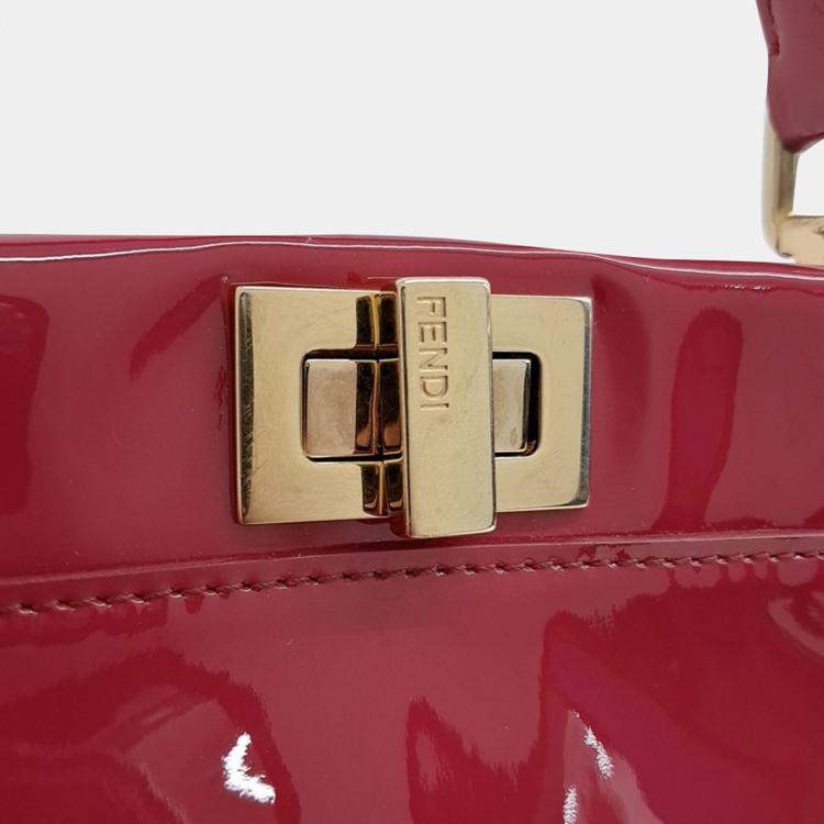 Pre Owned Fendi Red Patent Leather Peekaboo Mini Satchel Bag