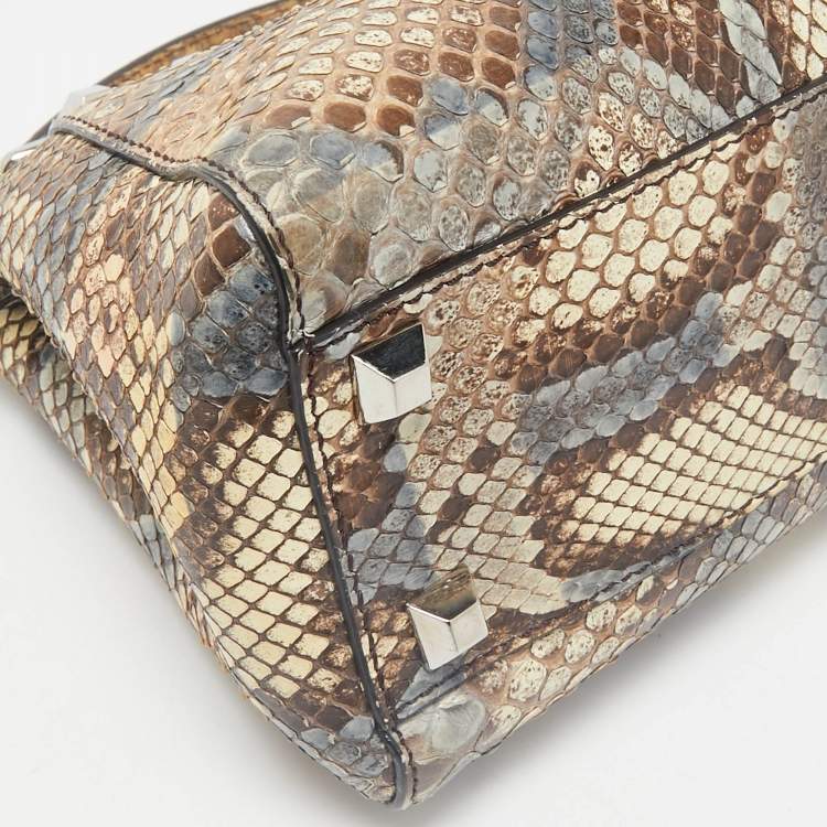 Pre Owned Fendi Beige/Multicolor Python Mini Studded Peekaboo Top Handle Bag