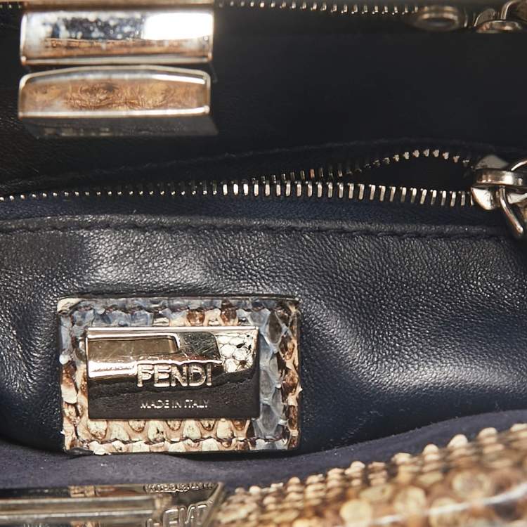 Pre Owned Fendi Beige/Multicolor Python Mini Studded Peekaboo Top Handle Bag