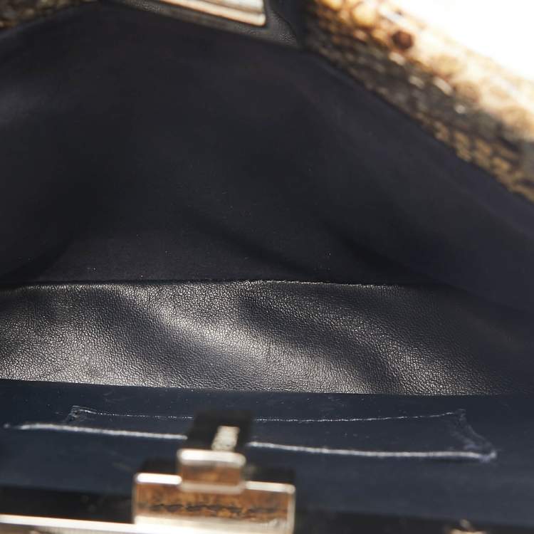 Pre Owned Fendi Beige/Multicolor Python Mini Studded Peekaboo Top Handle Bag