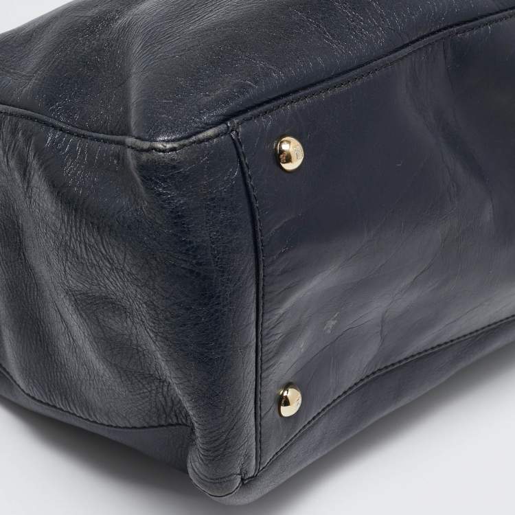 Pre Owned Fendi Navy Blue Glossy Leather FF Flap Tote