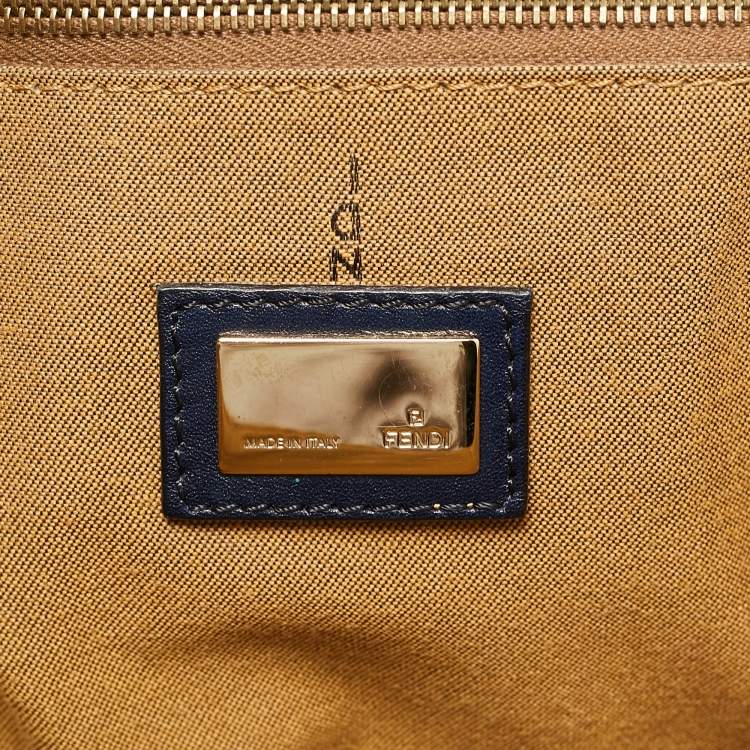 Pre Owned Fendi Navy Blue Glossy Leather FF Flap Tote