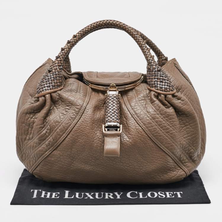 Pre Owned Fendi Grey Textured Leather Spy Hobo