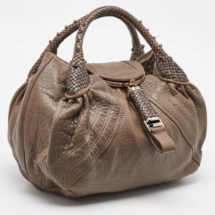 Pre Owned Fendi Grey Textured Leather Spy Hobo